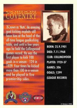 1996 Select AFL Hall of Fame #27 Gordon Coventry Back